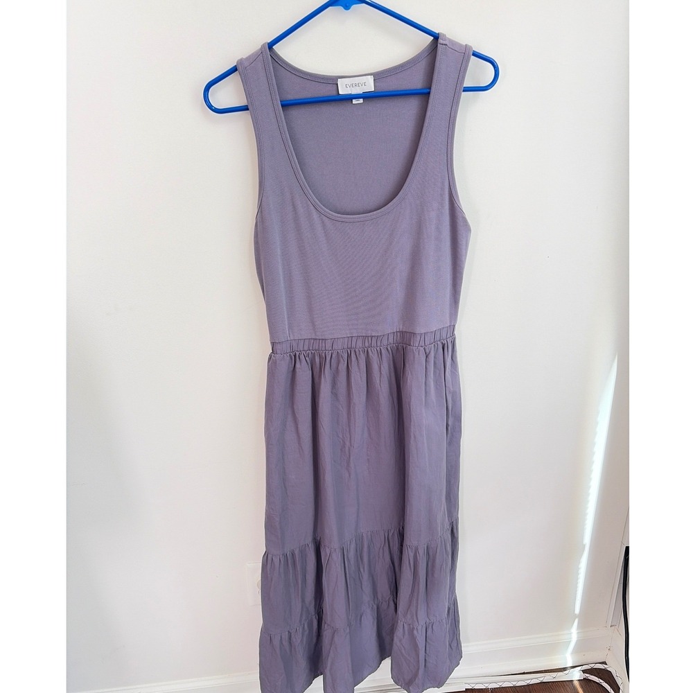 Evereve Tiered Midi Dress Medium Boho Purple Sleeveless Pockets E22D1048 Cotton